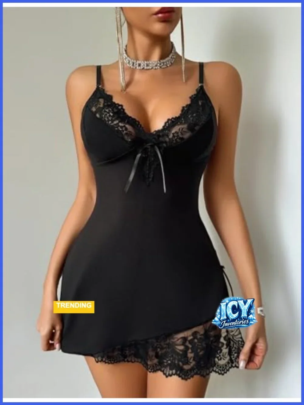 Women Lace Modal V Neck Chemise Nightgown